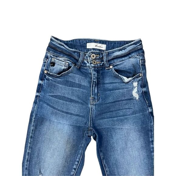 Kancan Estilo High rise Distressed Tapered Leg Jeans Size  5 - Picture 2 of 4